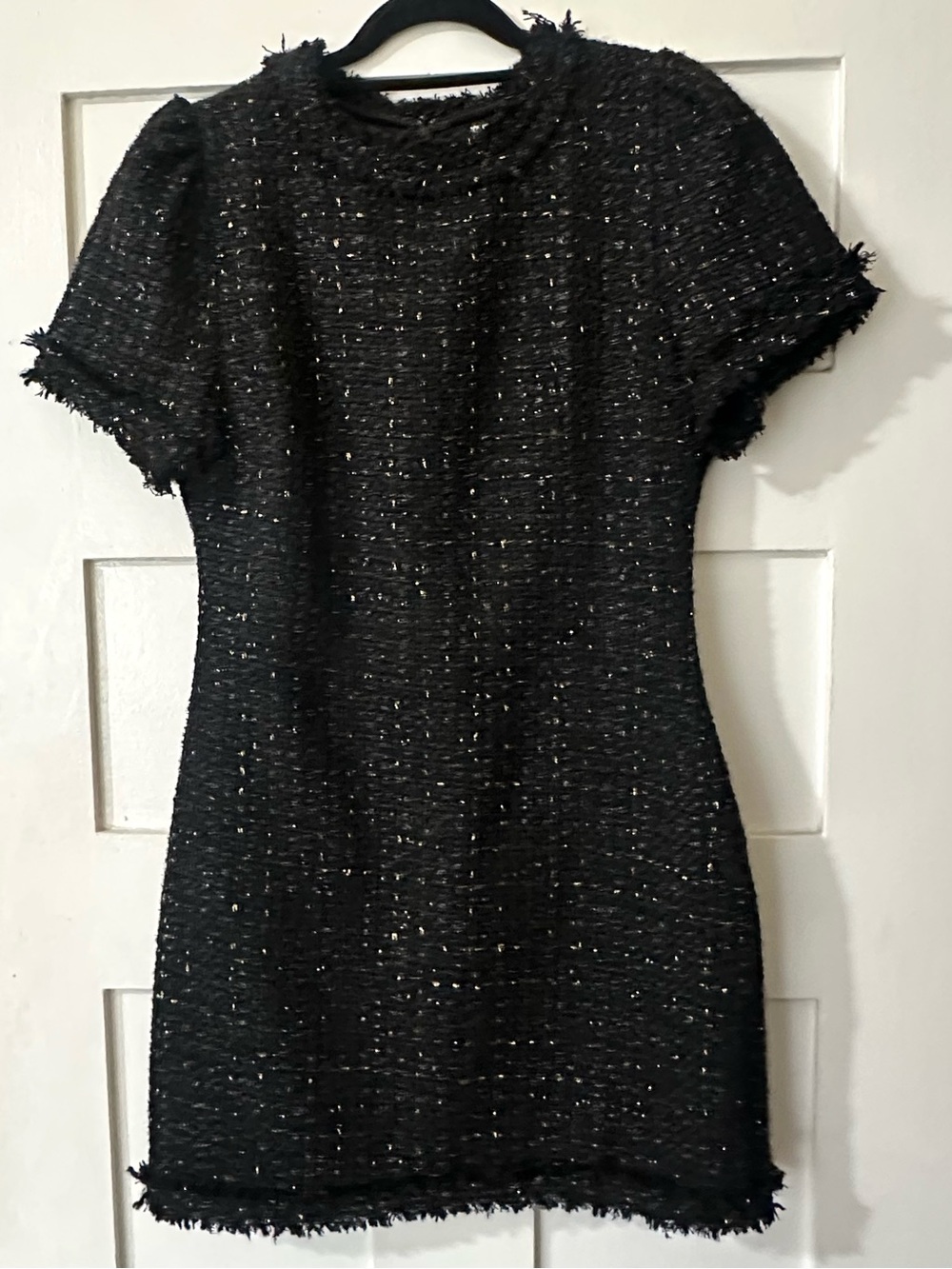 She & Sky Classic Black Bouclé Tweed Short-Sleeve Dress Sz Md fits a Sm